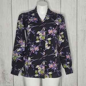 VTG 70s Pykettes Polyester Dagger Collar Floral Button Down Shirt